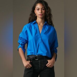 Anthropologie Maeve Poplin Rugby Popover Blouse